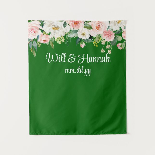Personalised Greenery Wedding Reception Photo Prop Tapestry (Front)