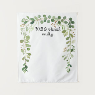 Personalised Greenery Wedding Reception Photo Prop Tapestry