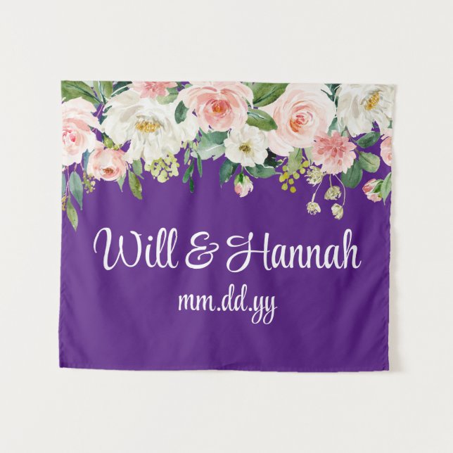 Personalised Greenery Wedding Reception Photobooth Tapestry (Front (Horizontal))