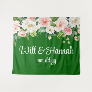 Personalised Greenery Wedding Reception Photobooth Tapestry