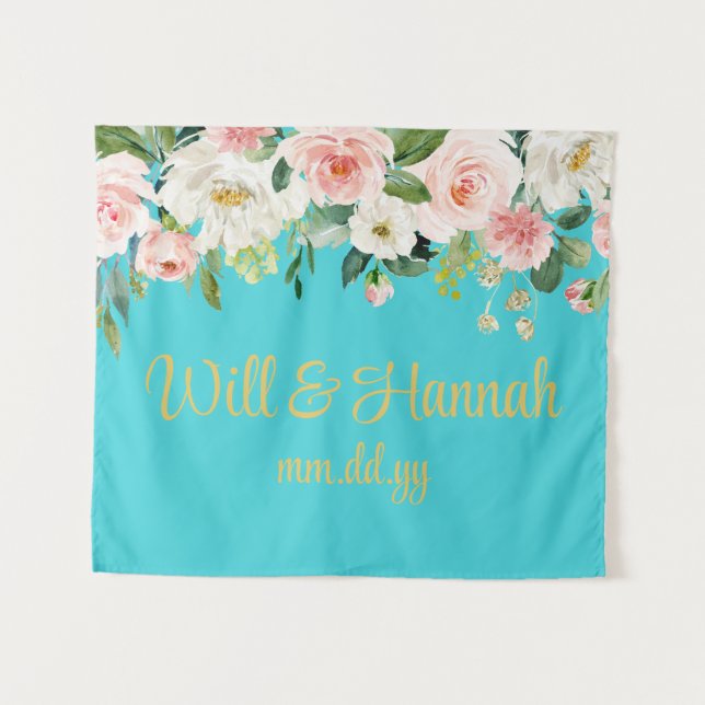 Personalised Greenery Wedding Reception Photobooth Tapestry (Front (Horizontal))