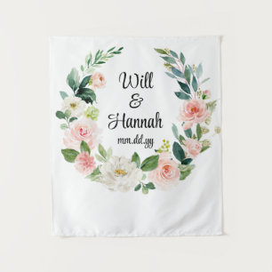 Personalised Greenery Wedding Reception Photobooth Tapestry
