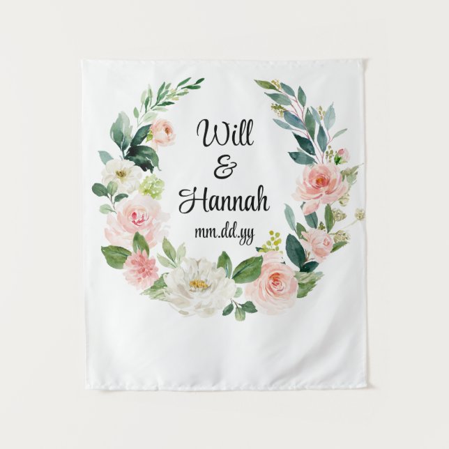 Personalised Greenery Wedding Reception Photobooth Tapestry (Front)