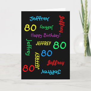 Personalised Greeting Card, Black, 80th Birthday Card