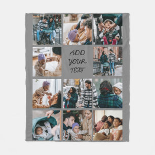 Personalised Grey 11 Photo Collage Fleece Blanket