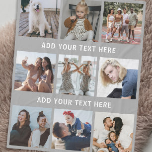 Personalised Grey 9 Photo Collage Fleece Blanket