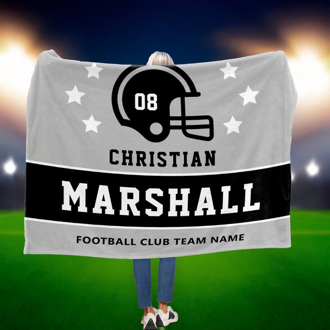 Personalised Grey and Black Football Player Name Fleece Blanket (Creator Uploaded)