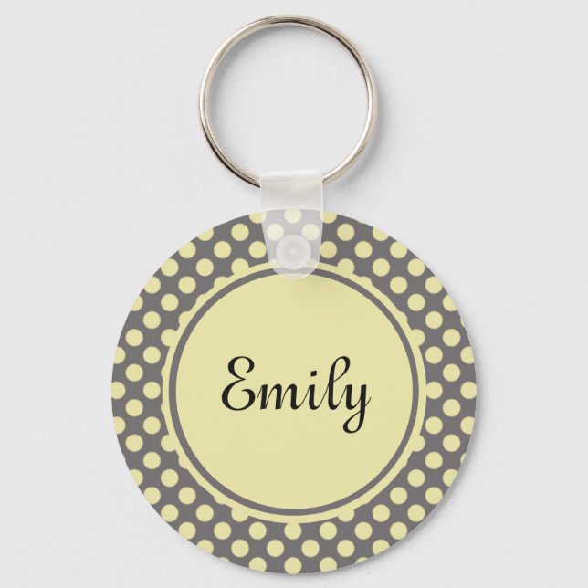 Personalised Grey and Cream Polka Dot  Keychain (Front)