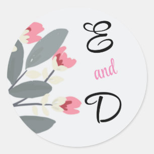 Personalised Grey and Pink Floral Classic Round Sticker