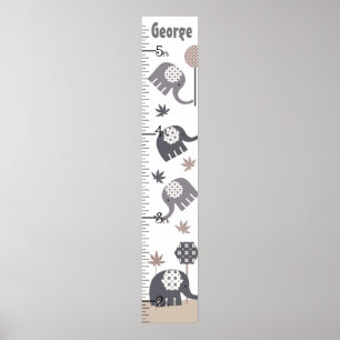 Personalised Grey and Tan Elephants Growth Chart