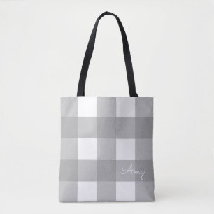 Personalised Grey and White Buffalo Check Tote