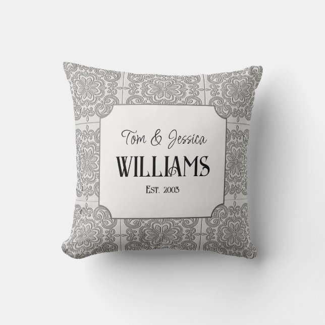 Personalised Grey and White Decorative Tile  Cushion (Front)