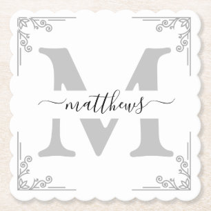 Personalised grey and white father of the Groom  Paper Coaster