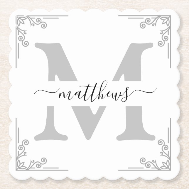 Personalised grey and white father of the Groom  Paper Coaster (Front)