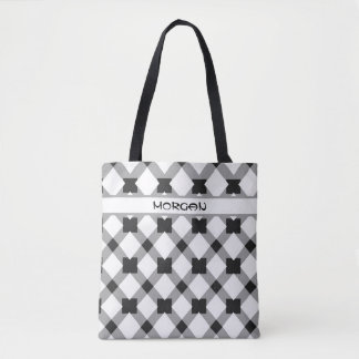 Personalised Grey and White Modern Chequered Tote Bag