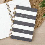 Personalised Grey and White Stripe Planner<br><div class="desc">Chic personalised planner features wide grey and white stripes with your name or monogram in elegant white lettering. Personalise this elegant grey and white design with the year along the bottom.</div>