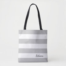 Personalised Grey and White Striped Tote