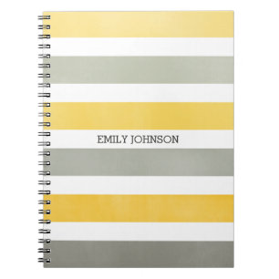 Personalised Grey and Yellow Wide Stripes Pattern Notebook