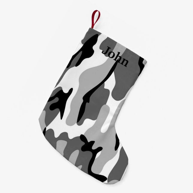 Personalised Grey & Black Camo Christmas Stocking (Front (Hanging))