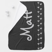 Personalised Grey Black Heart String Baby Blanket