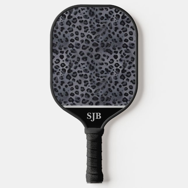 Personalised Grey & Black Leopard  Pickleball Padd Paddle (Front)
