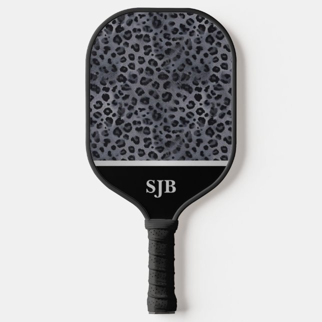 Personalised Grey & Black Leopard  Pickleball Paddle (Front)