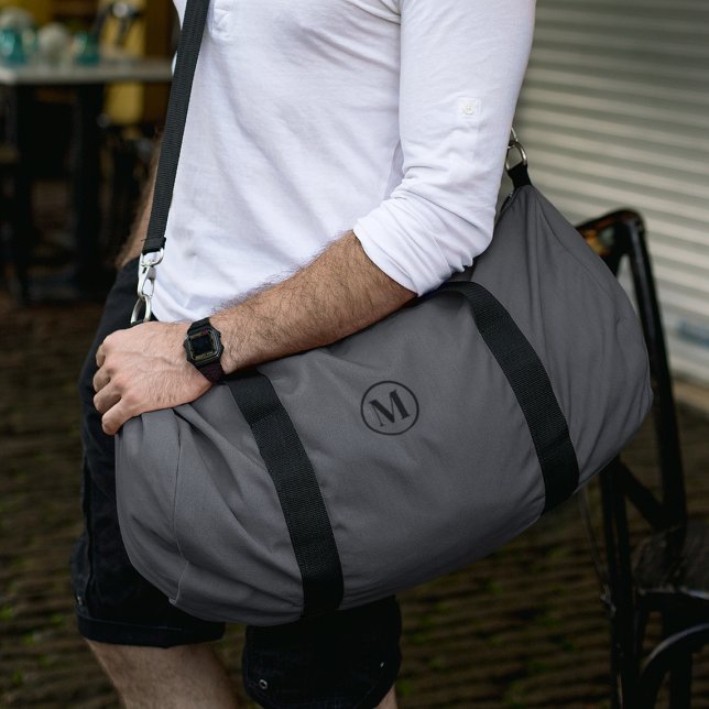 Personalised Grey Black Monogram Sport or Travel  Duffle Bag (Creator Uploaded)