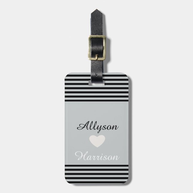 Personalised Grey Black Stripes Luggage Tag (Front Vertical)