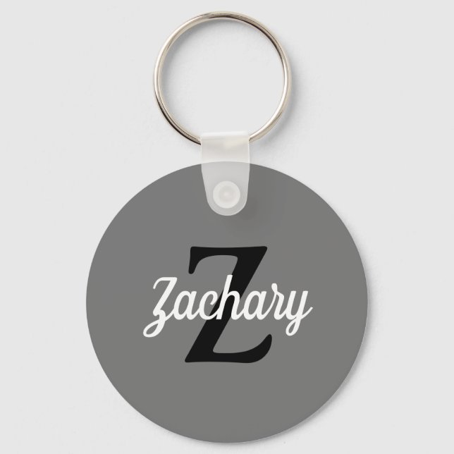 Personalised Grey Black White Retro Monogram Key Ring (Front)