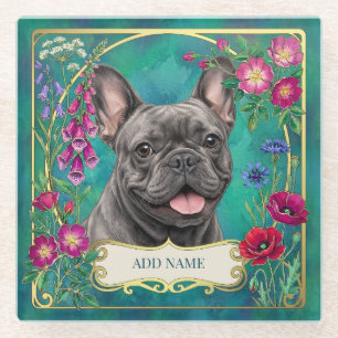 Personalised Grey Blue French Bulldog Teal Coaster