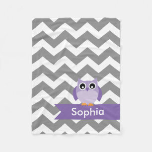Personalised Grey Chevron Purple Owl Fleece Blanket