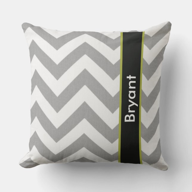 Personalised Grey Chevron Throw Pillow (Front)