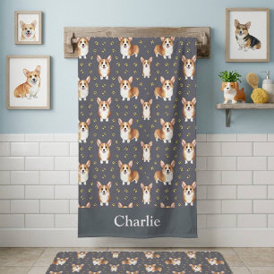 Personalised Grey Corgi Dog Bath Towel
