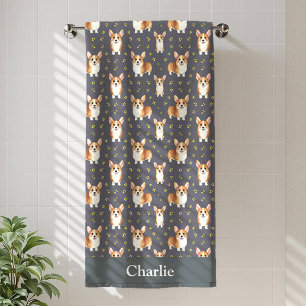 Personalised Grey Corgi Dog Bath Towel