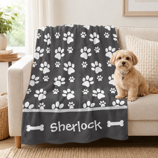 Personalised Grey Dog Blanket Puppy Gift  (Gray personalized dog blanket)