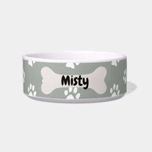 Personalised  Grey Dog Puppy Paw Print Bowl