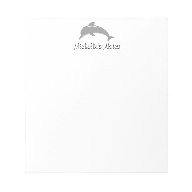 Personalised grey dolphin animal design notepad (Front)