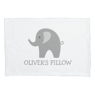 Personalised grey elephant kids bedroom pillowcase