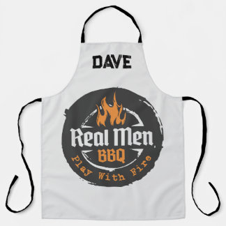 Personalised Grey Flames Real Men BBQ Grill Apron