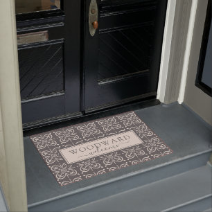 Personalised Grey Geometric Tile Pattern Welcome Doormat