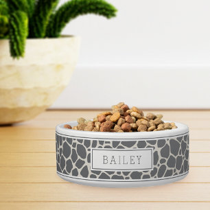 Personalised Grey Giraffe Animal Print Pet Bowl