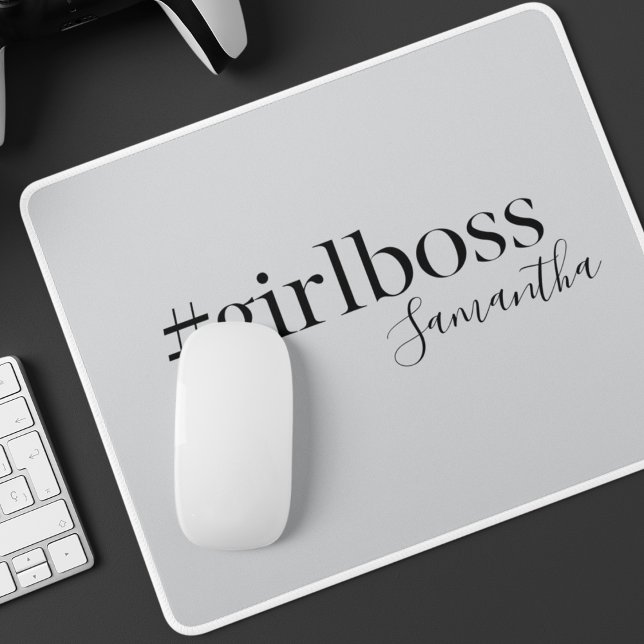 Personalised Grey #GirlBoss Name  Mouse Pad (Creator Uploaded)