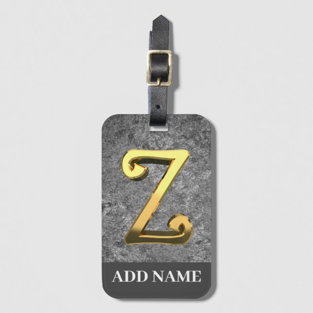 Personalised Grey & Gold Monogram Letter Z Luggage Tag (Front Vertical)