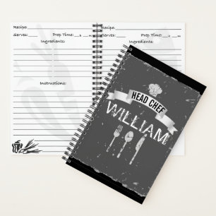 Personalised grey Head Chef recipe book for men