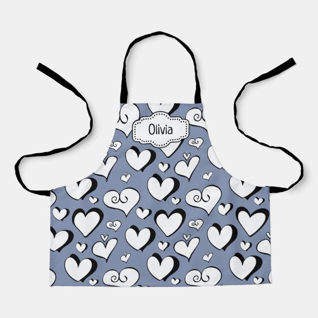Personalised Grey Hearts Apron (Front)