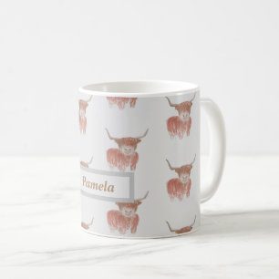 personalised grey highland cow mug
