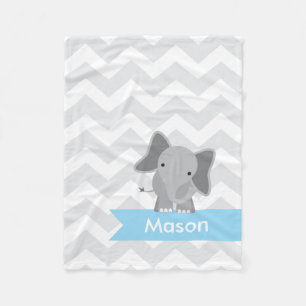 Personalised Grey Light Blue Chevron Elephant Fleece Blanket