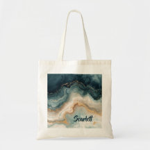 Personalised Grey Marble Swirl Name Tote Bag