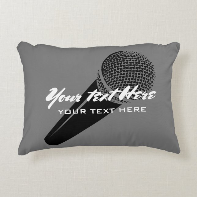 Personalised grey microphone accent throw pillow (Front)