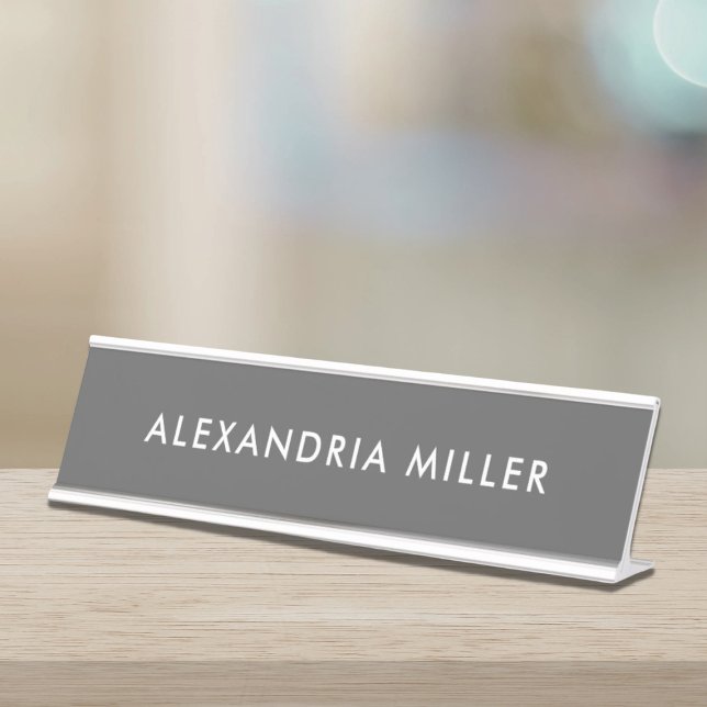 Personalised Grey Modern Desk Name Plate (Creator Uploaded)
